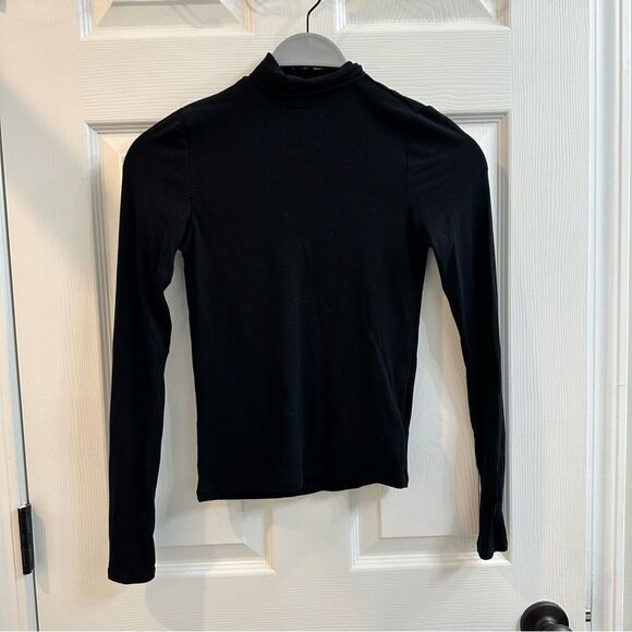 hunter & brown black women's ribbed turtleneck long sleeve size small - Picture 1 of 8